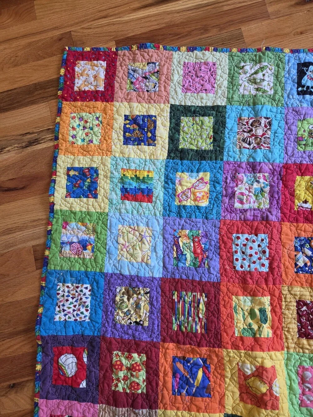 Colorful Patchwork Quilt Kids Happy Hearts Handmade Lap Size
